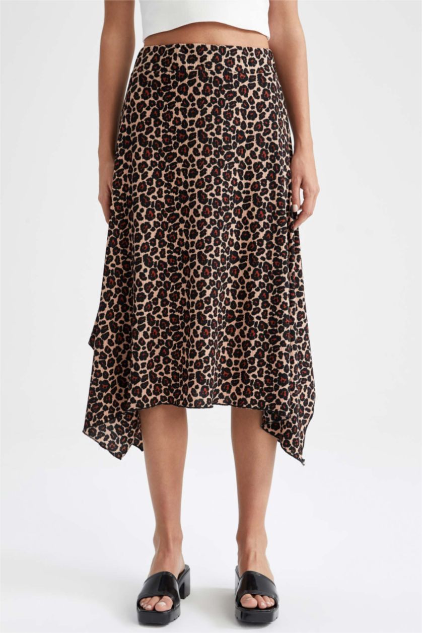 نساء بني فاتح تنورة ميدي مطبوعة مضلع بخصر عادي