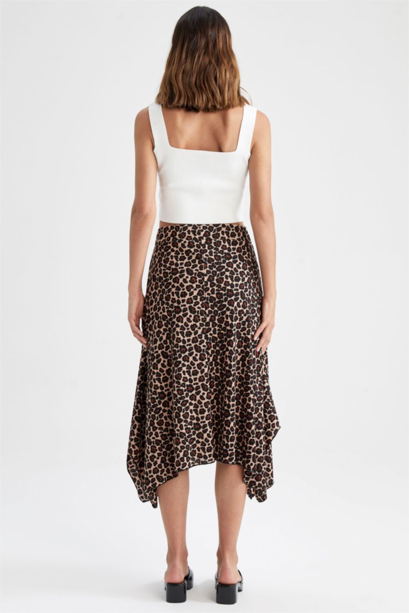 نساء بني فاتح تنورة ميدي مطبوعة مضلع بخصر عادي