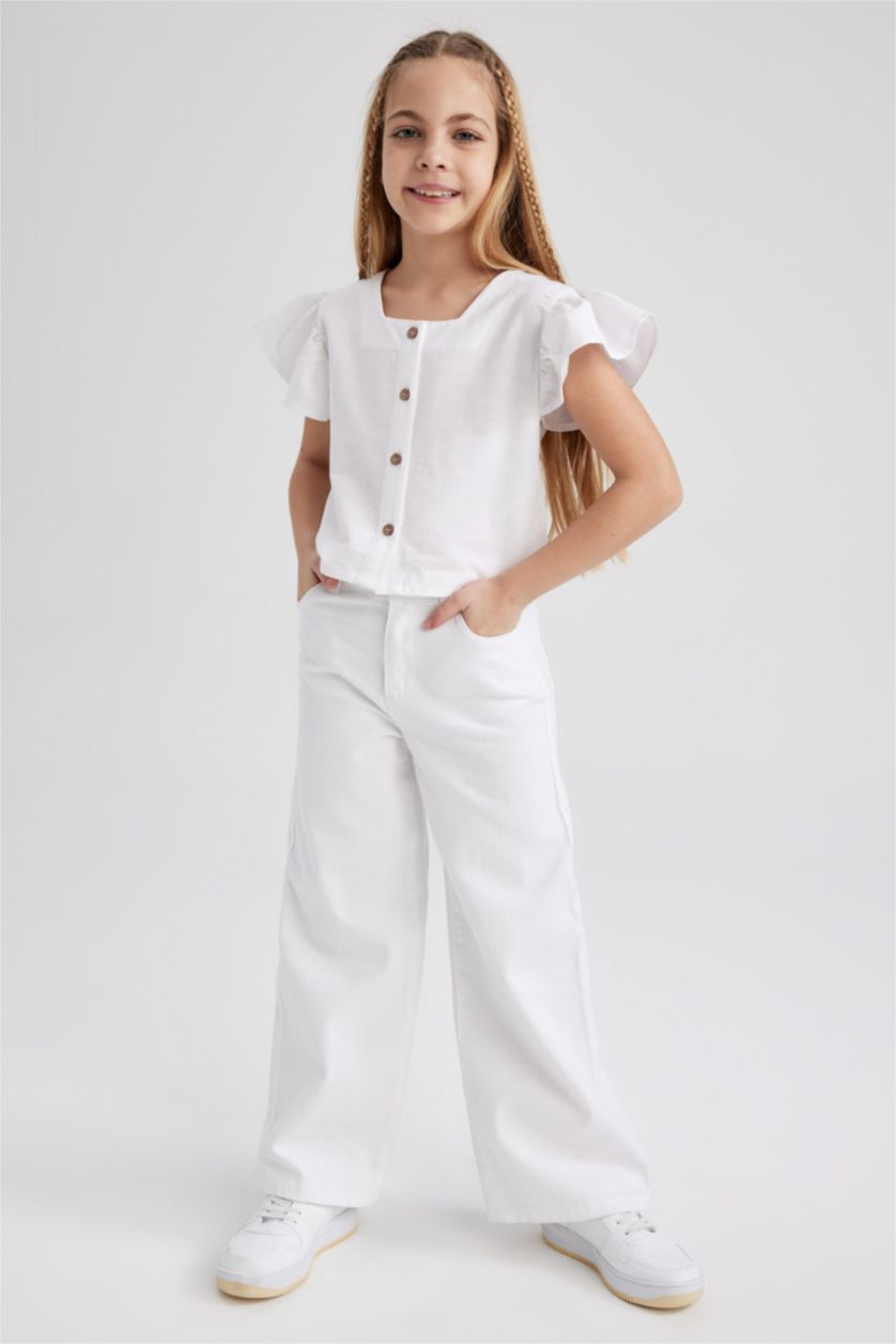 FILLES Blanc Pantalon Large En Coton Pour Fille