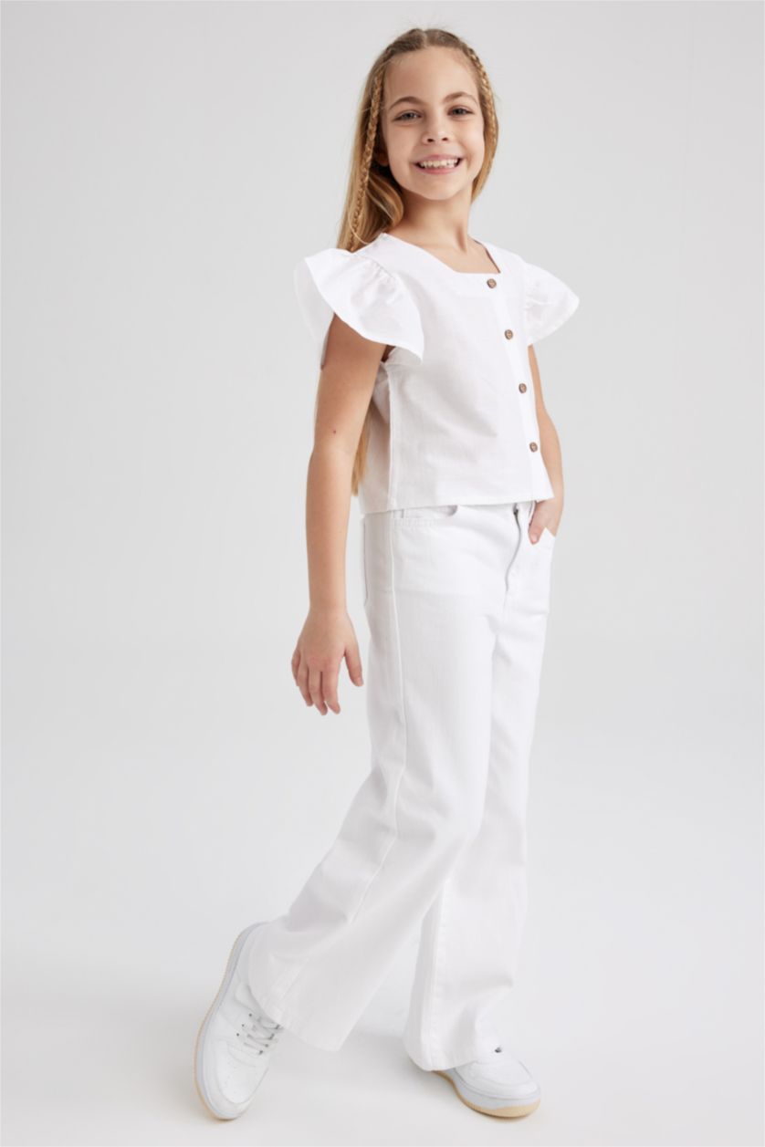 FILLES Blanc Pantalon Large En Coton Pour Fille