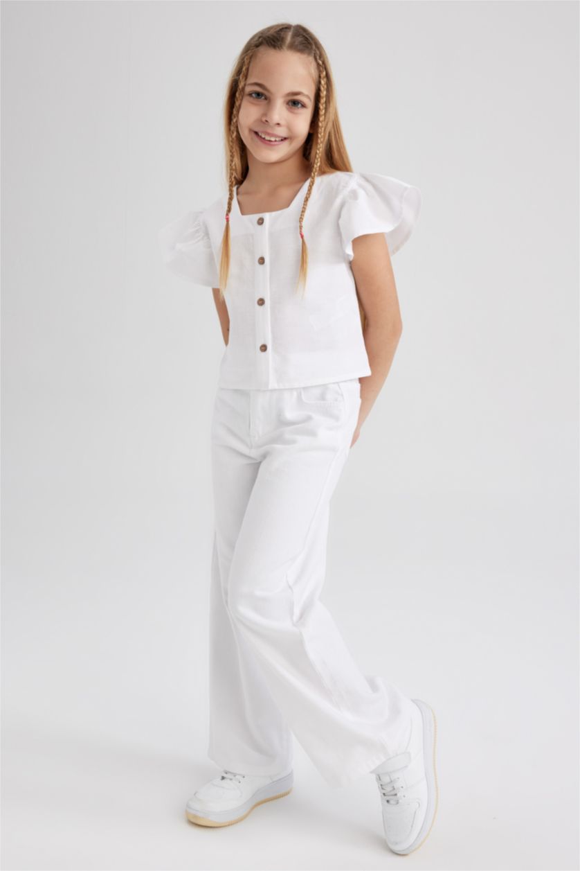 FILLES Blanc Pantalon Large En Coton Pour Fille