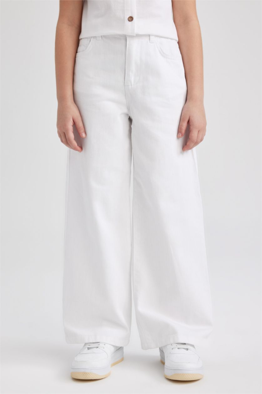 FILLES Blanc Pantalon Large En Coton Pour Fille