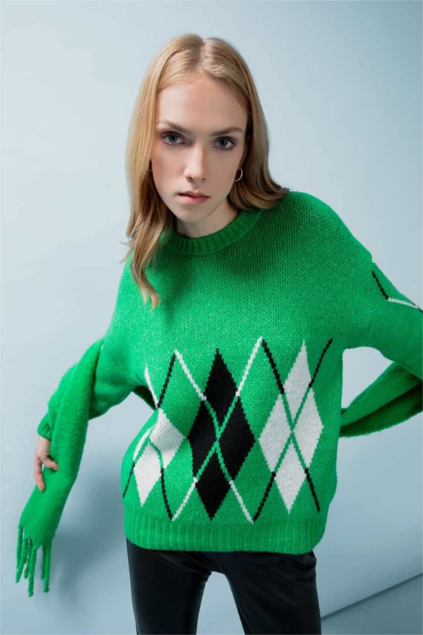 WOMAN Green Oversize Fit Crew Neck Pullover