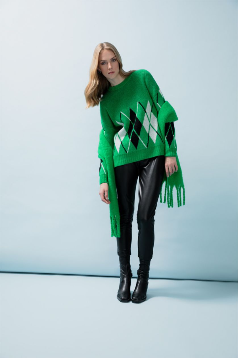 WOMAN Green Oversize Fit Crew Neck Pullover