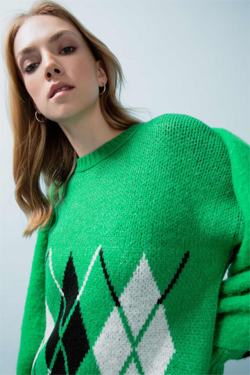 WOMAN Green Oversize Fit Crew Neck Pullover