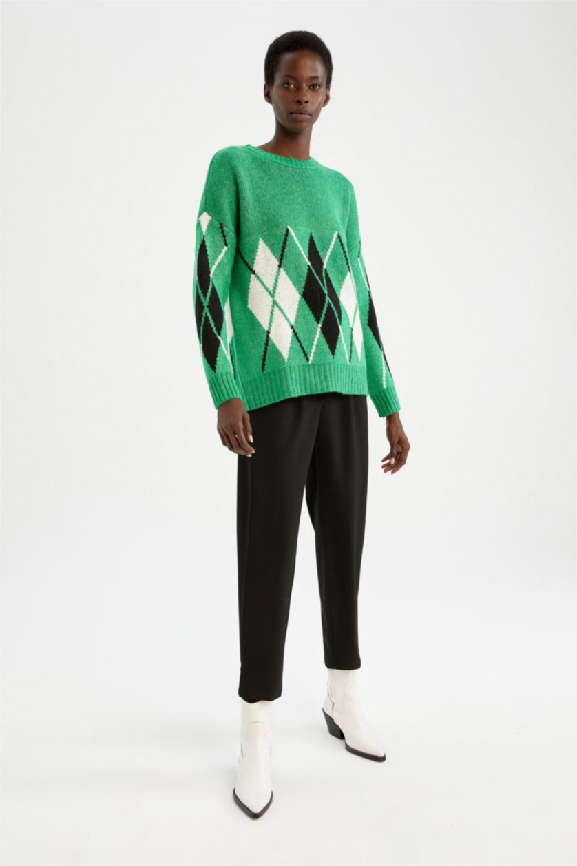 WOMAN Green Oversize Fit Crew Neck Pullover