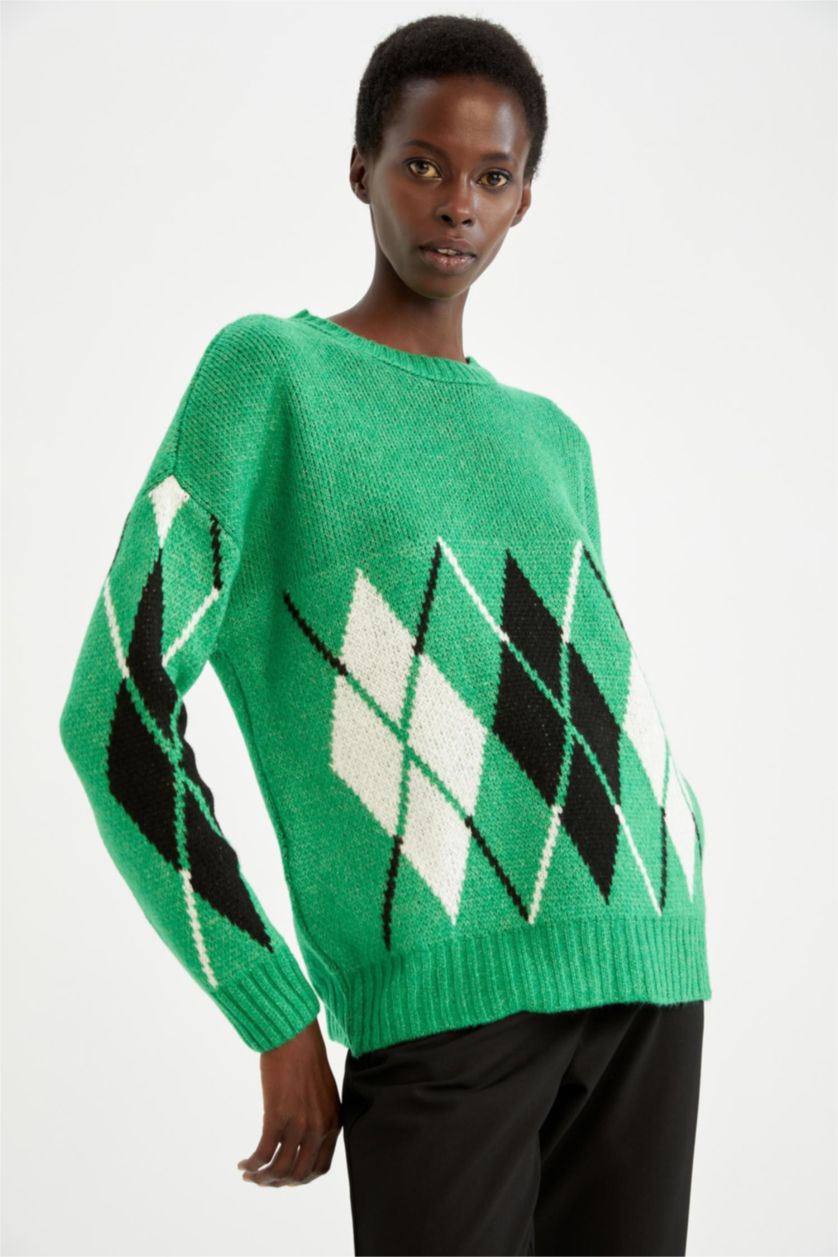 WOMAN Green Oversize Fit Crew Neck Pullover