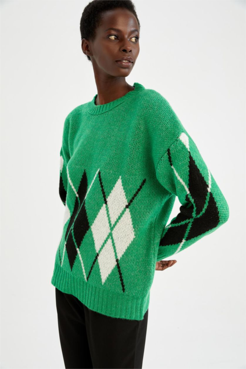 WOMAN Green Oversize Fit Crew Neck Pullover
