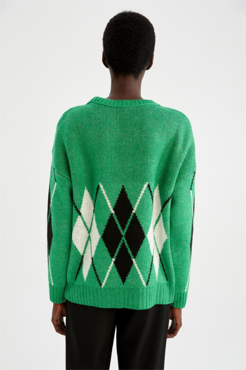 WOMAN Green Oversize Fit Crew Neck Pullover