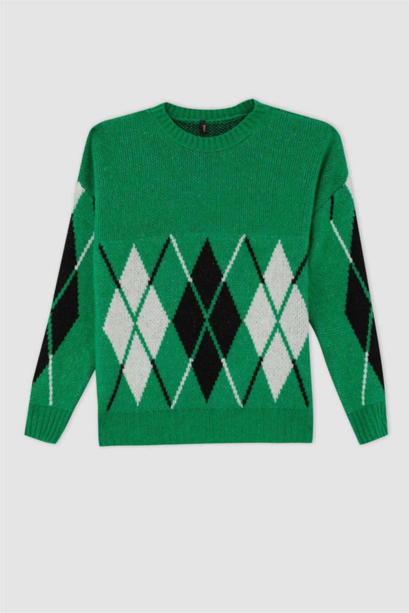 WOMAN Green Oversize Fit Crew Neck Pullover