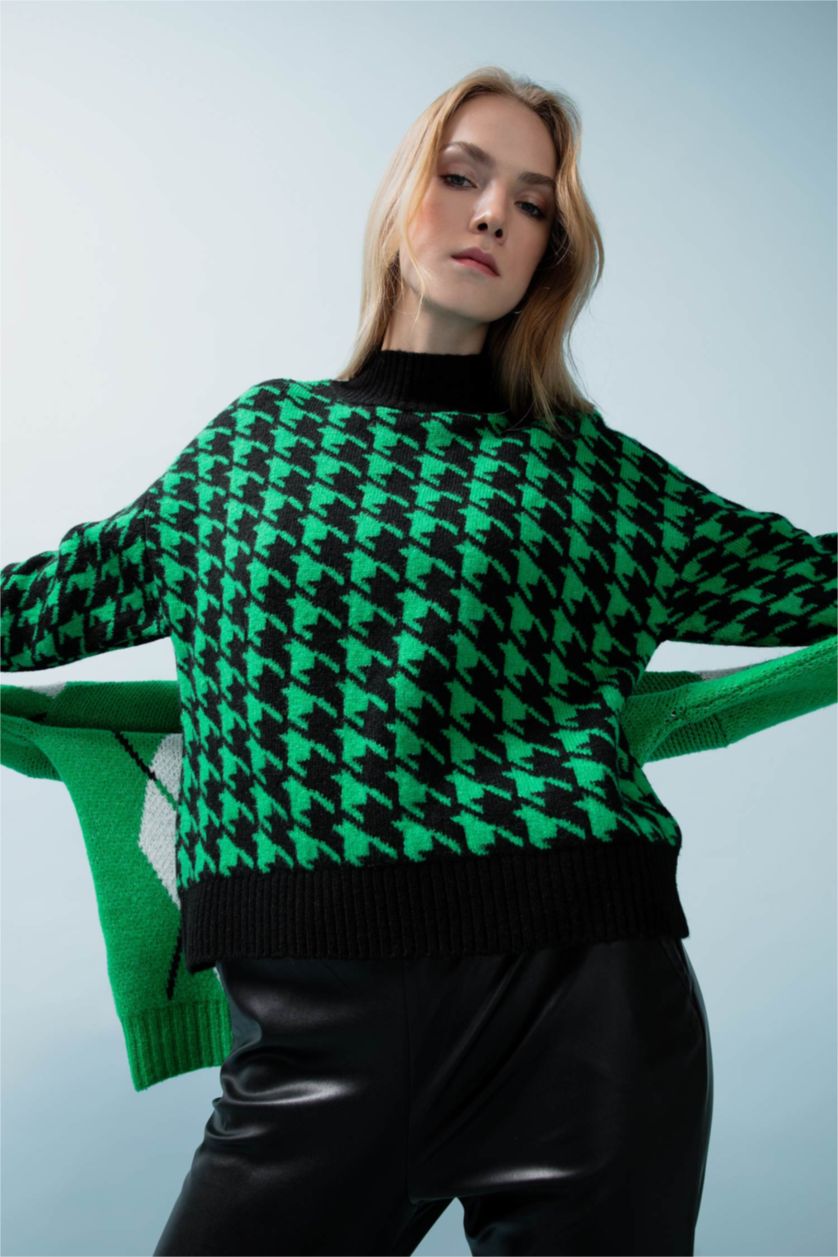 WOMAN Green Relax Fit Half Turtleneck Pullover