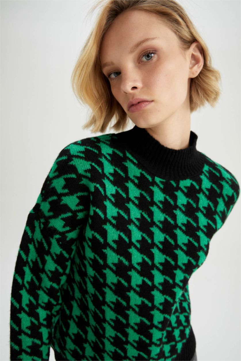 WOMAN Green Relax Fit Half Turtleneck Pullover