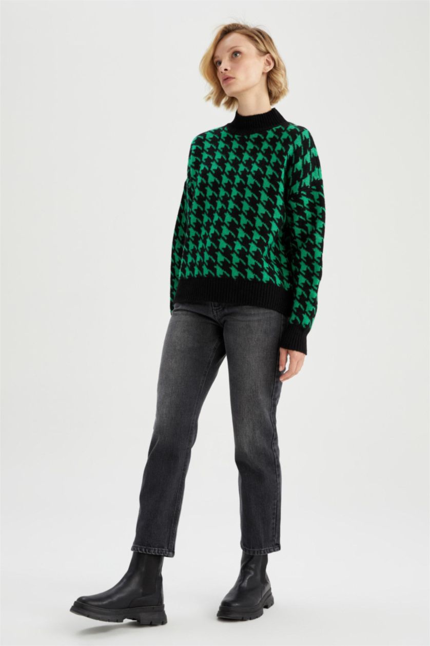 WOMAN Green Relax Fit Half Turtleneck Pullover