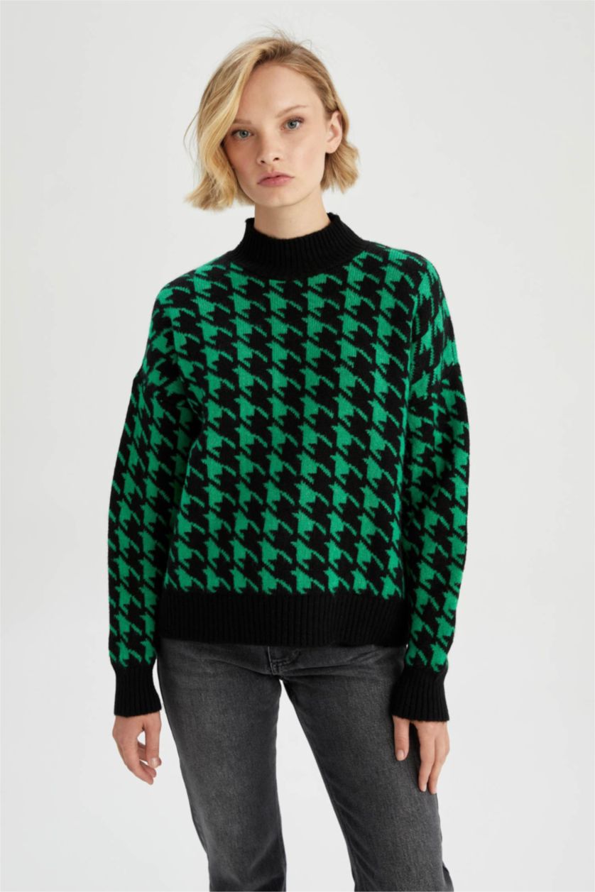WOMAN Green Relax Fit Half Turtleneck Pullover