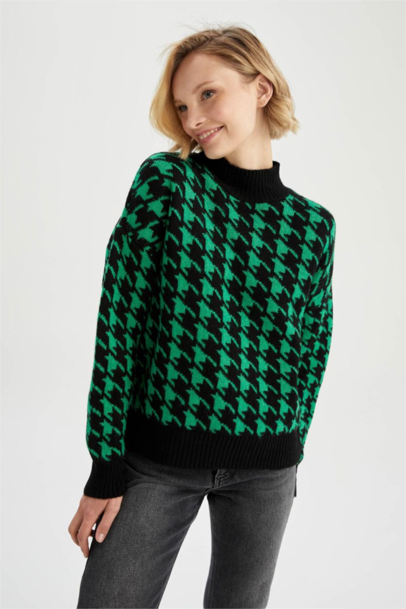 WOMAN Green Relax Fit Half Turtleneck Pullover