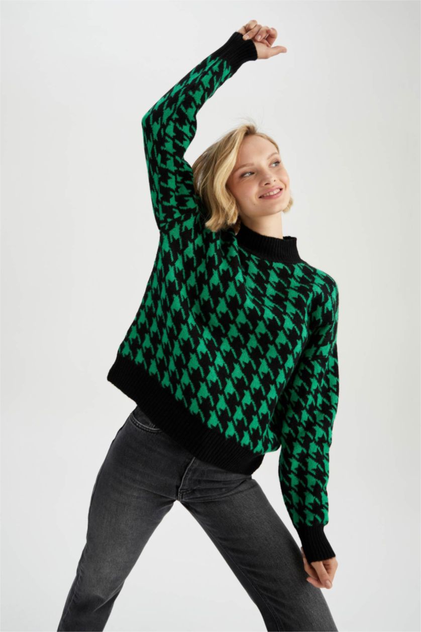WOMAN Green Relax Fit Half Turtleneck Pullover