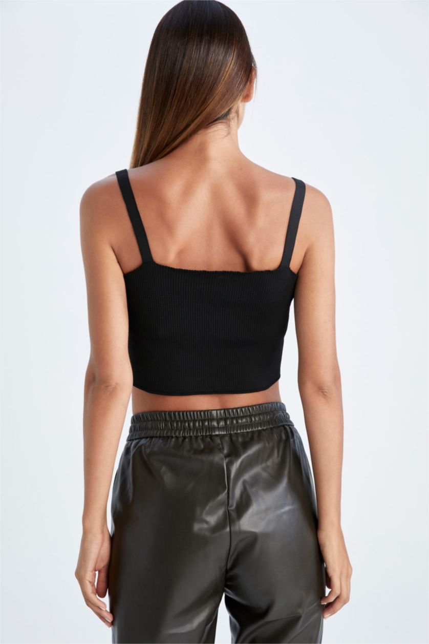 Kadın Siyah Fıtted Straplez Ribana Atlet