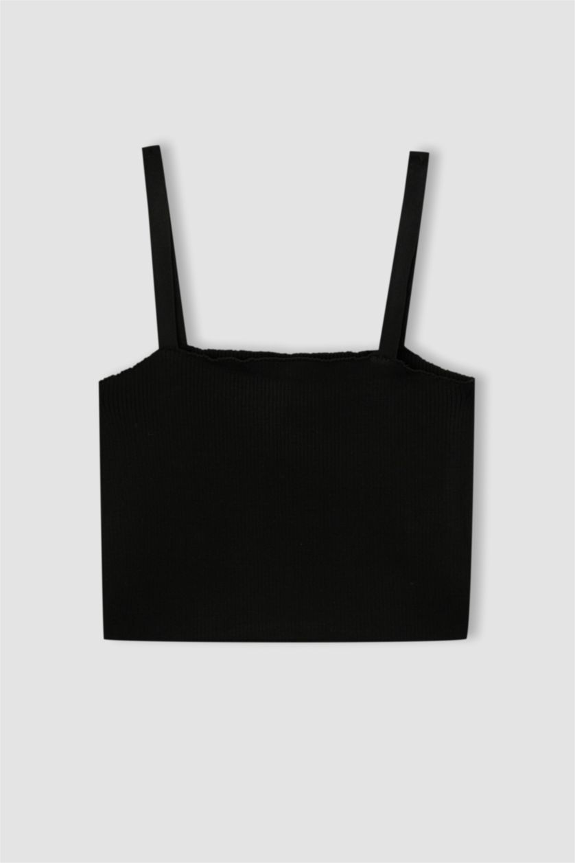 Kadın Siyah Fıtted Straplez Ribana Atlet