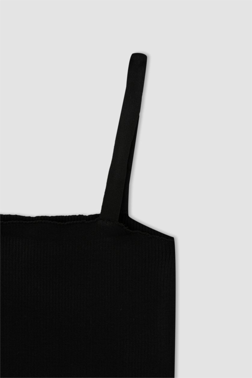 Kadın Siyah Fıtted Straplez Ribana Atlet