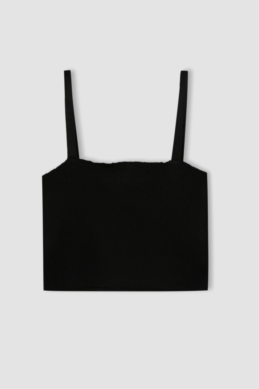 Kadın Siyah Fıtted Straplez Ribana Atlet