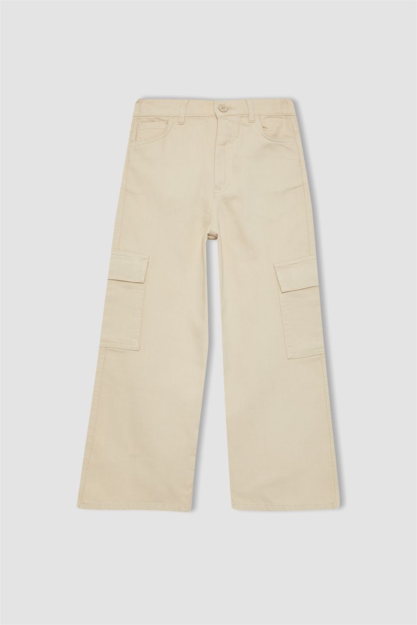 بناتي اللون الحجري بنطلون بناتي قطن برجل واسع