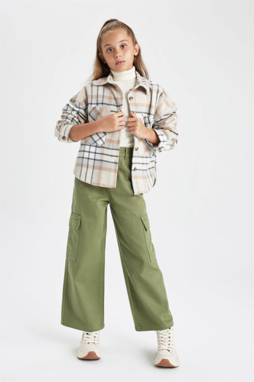 Girls & Teens Khaki Girl Wide Leg Cargo Wide Leg Cotton Trousers