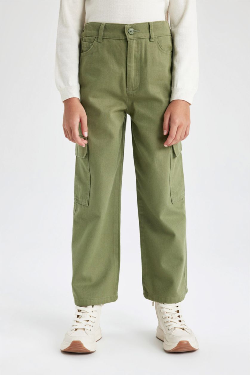 Girls & Teens Khaki Girl Wide Leg Cargo Wide Leg Cotton Trousers