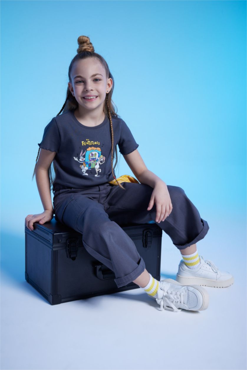 GIRLS & TEENS Anthracite Girl Wide Leg Cotton Cargo Pants