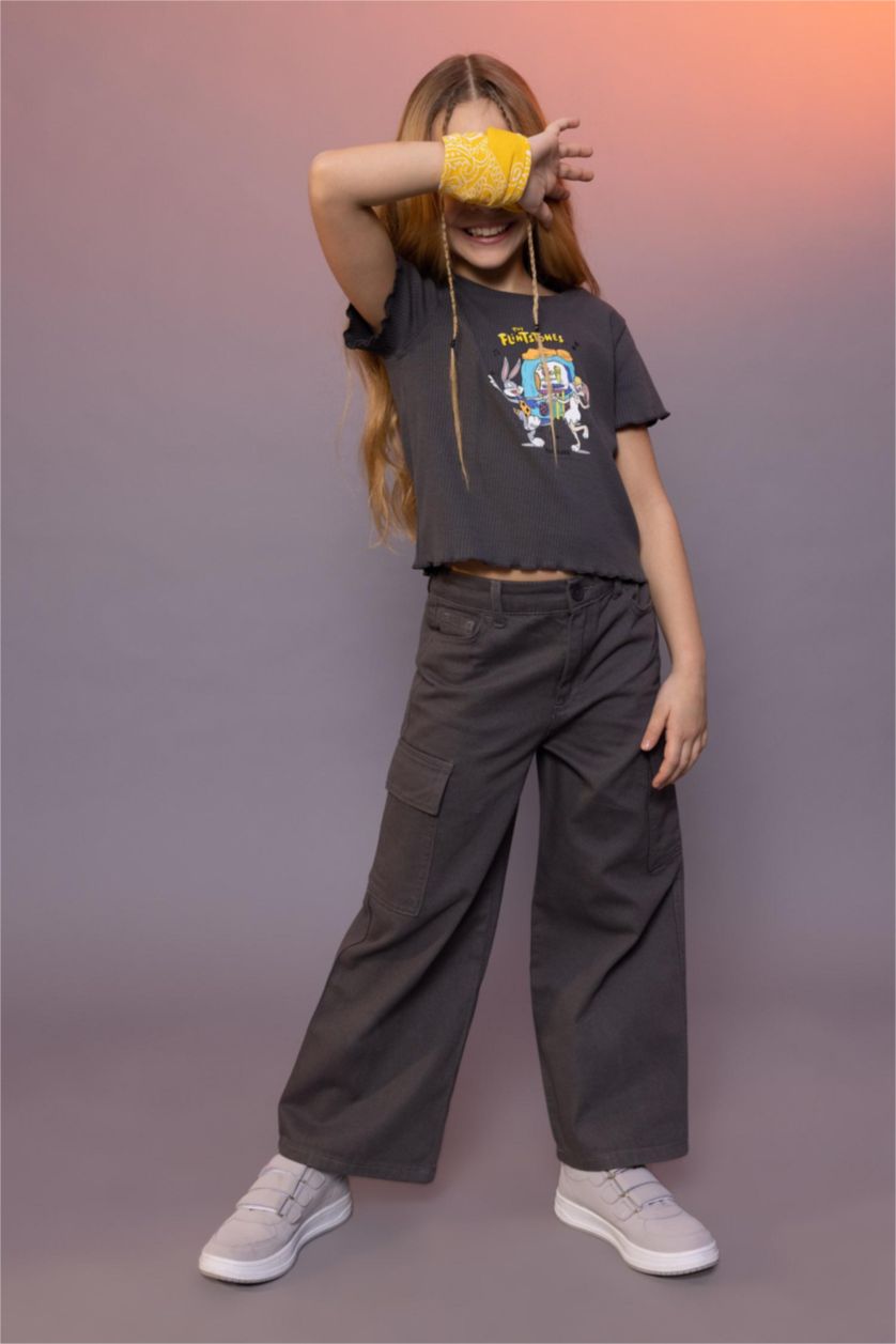 GIRLS & TEENS Anthracite Girl Wide Leg Cotton Cargo Pants