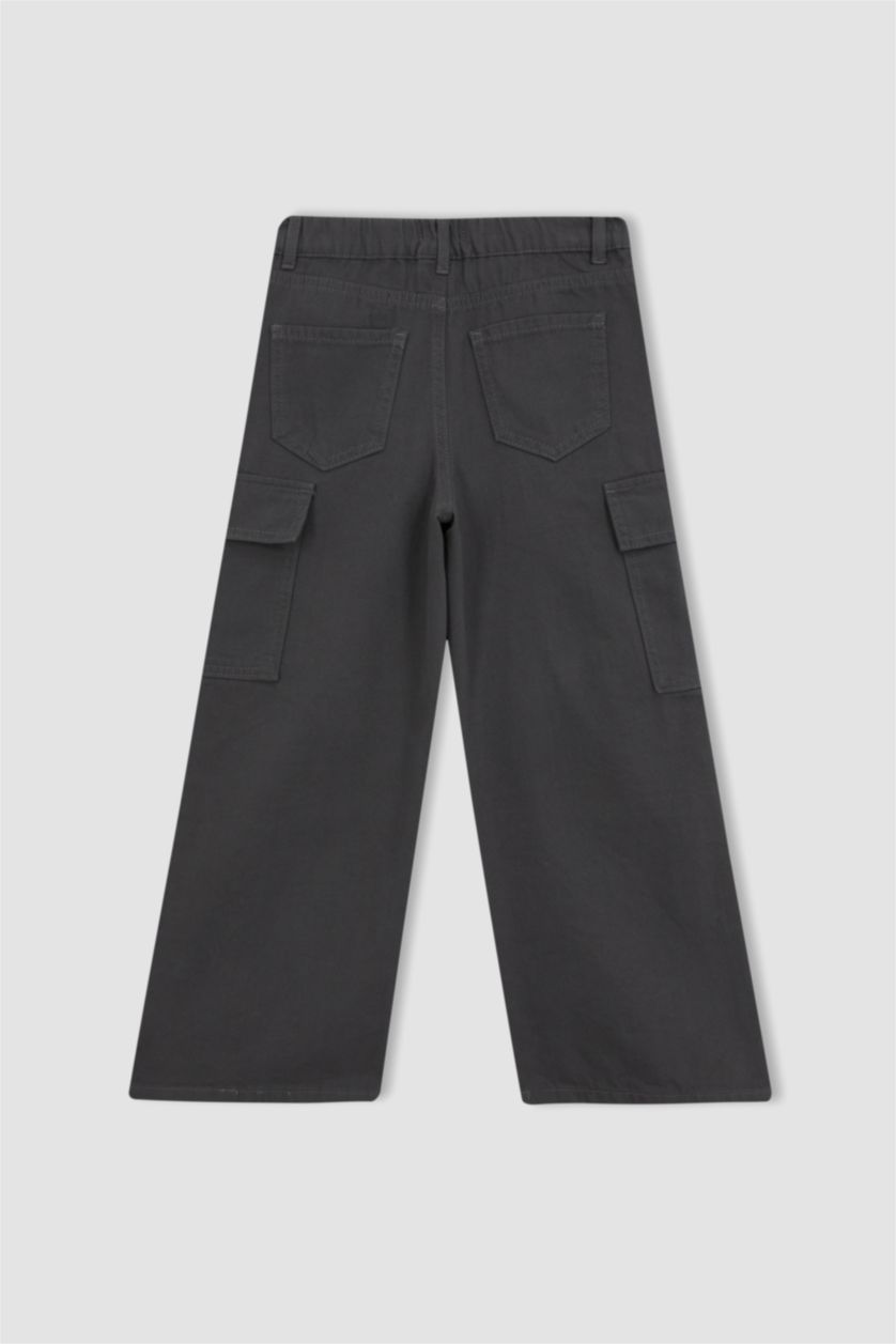 GIRLS & TEENS Anthracite Girl Wide Leg Cotton Cargo Pants