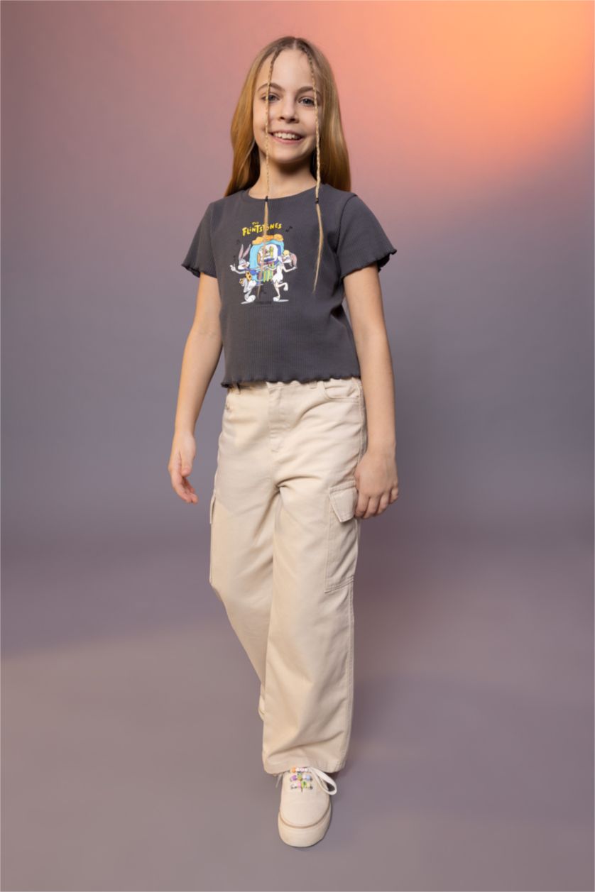 FILLES Beige Pantalon Large Cargo En Coton Pour Fille