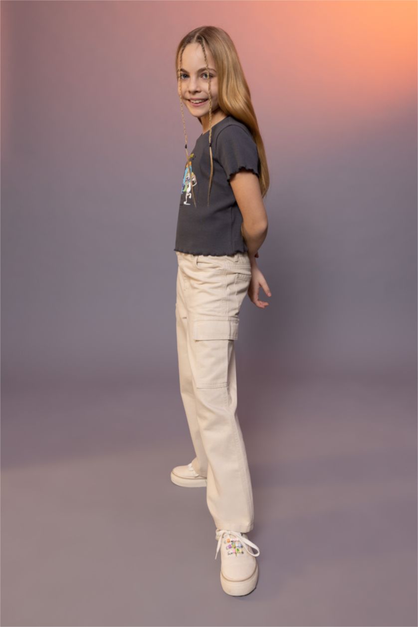 FILLES Beige Pantalon Large Cargo En Coton Pour Fille