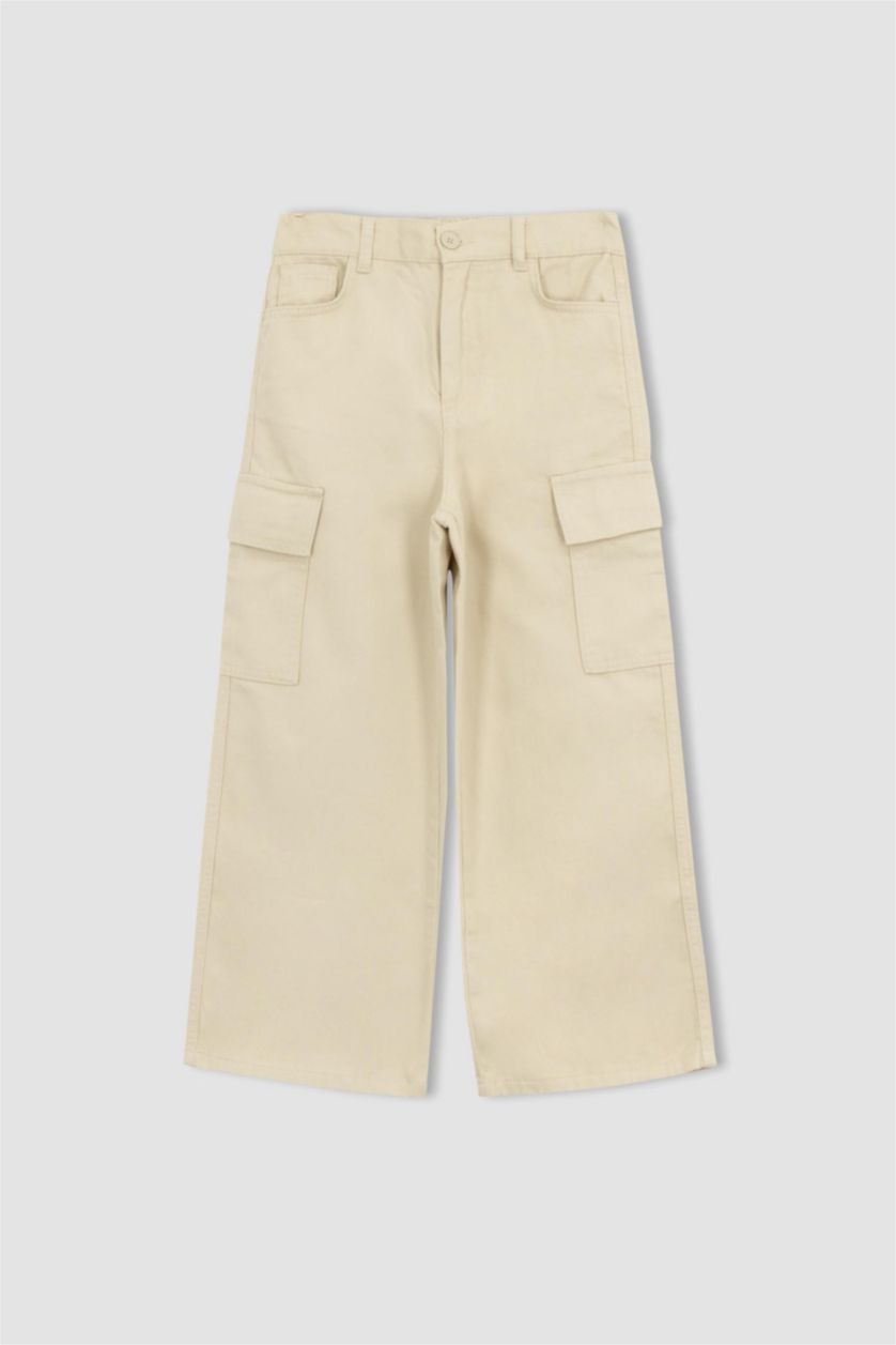 FILLES Beige Pantalon Large Cargo En Coton Pour Fille