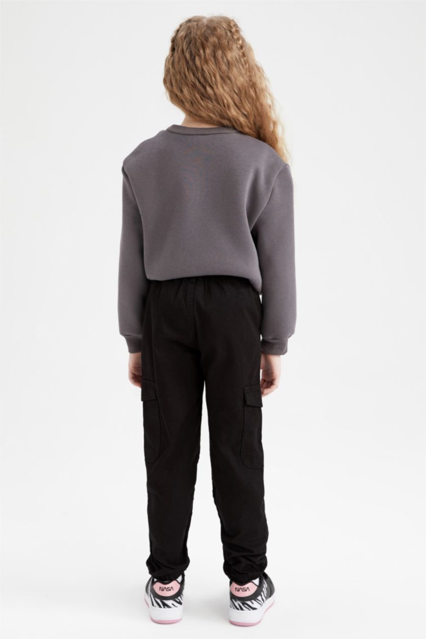 بناتي أسود بنطلون جوجر قطن بأستك من تحت