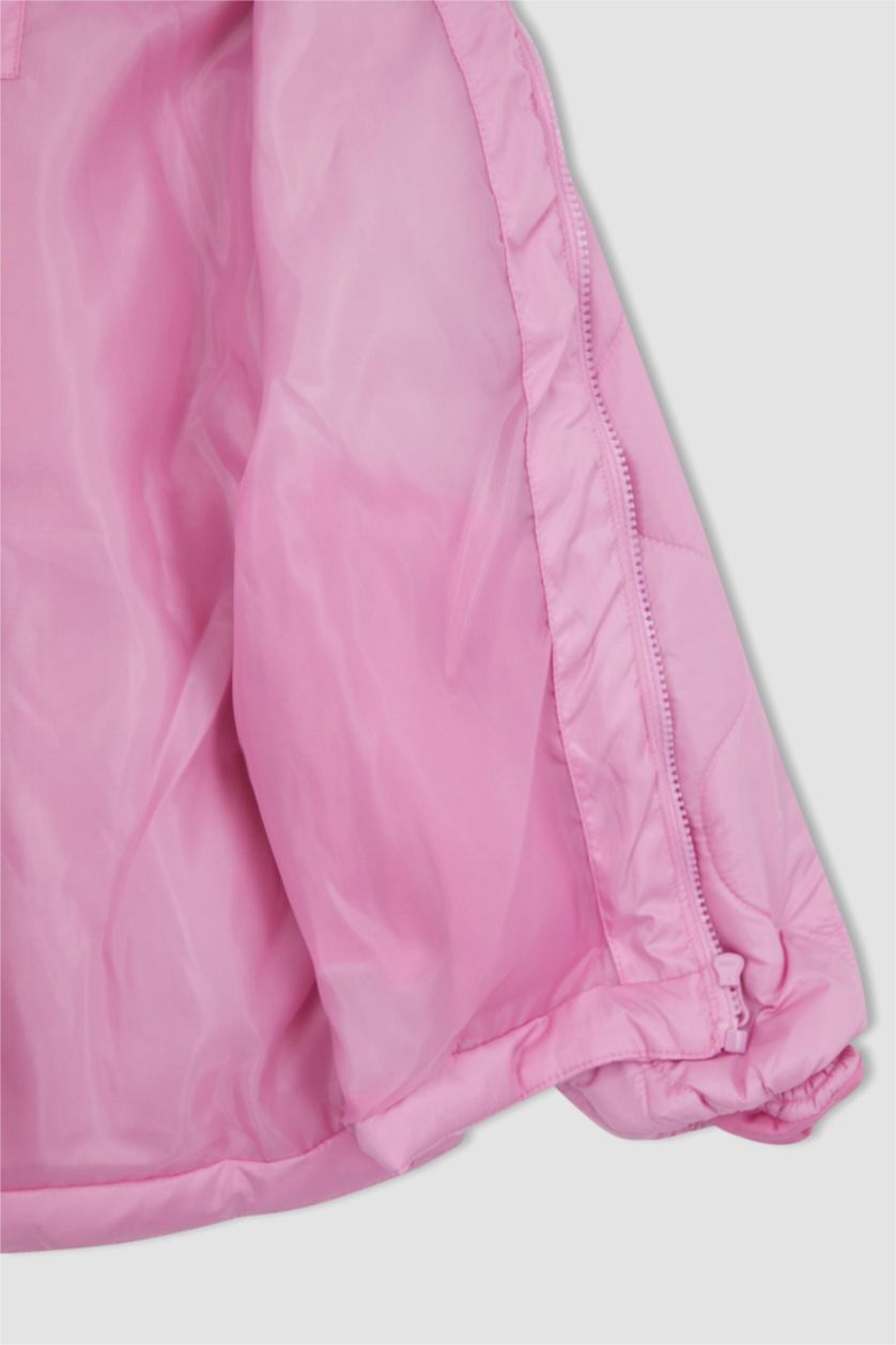 Kız Çocuk - Genç Kız Pembe Kız Çocuk Kapitoneli Kapüşonlu Şişme Mont