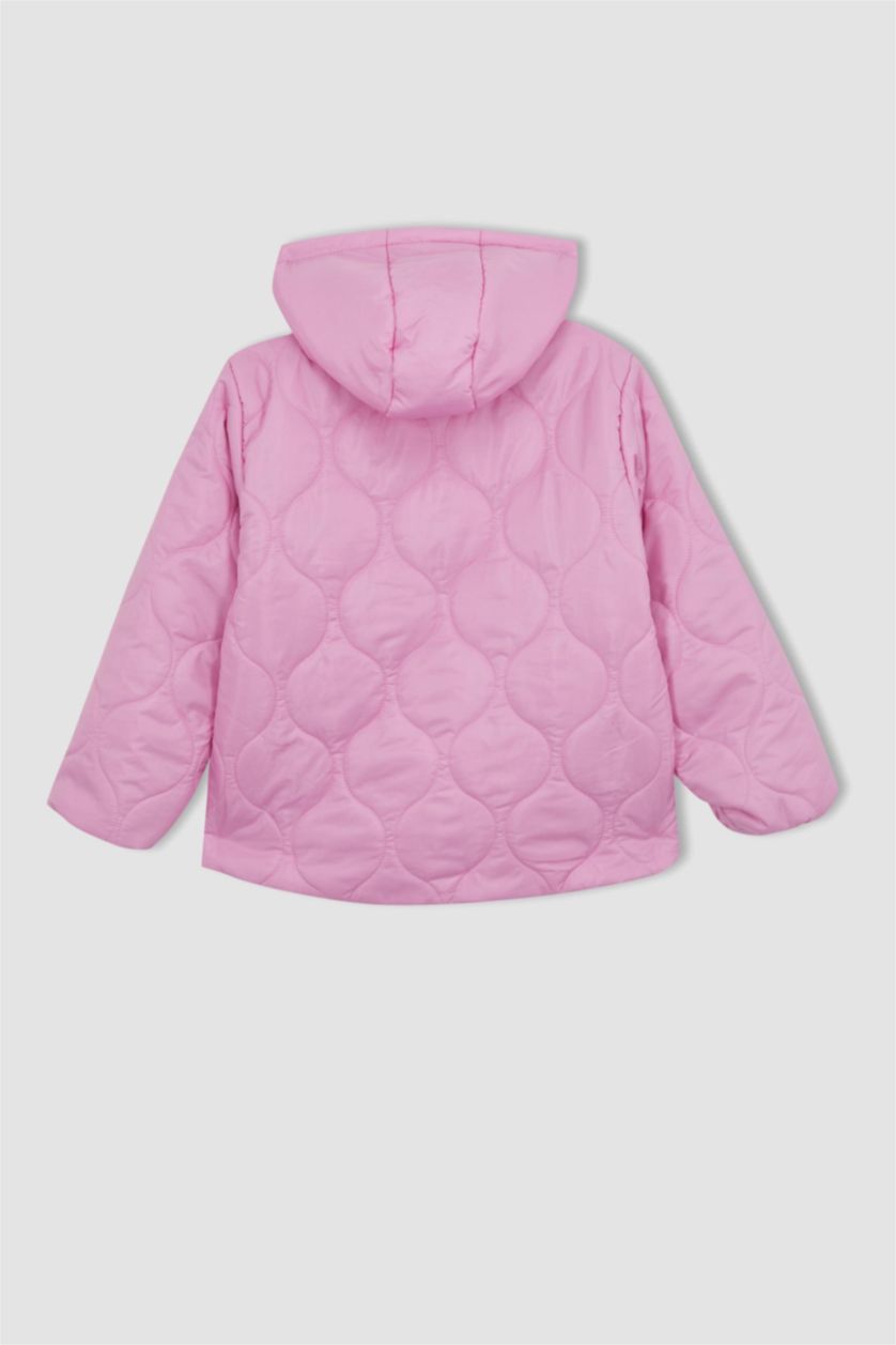 Kız Çocuk - Genç Kız Pembe Kız Çocuk Kapitoneli Kapüşonlu Şişme Mont