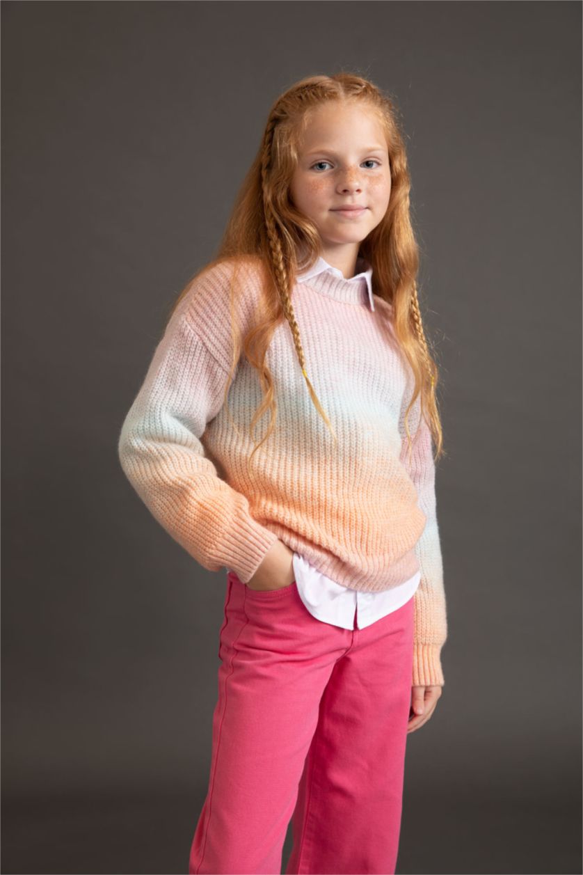 Девочки и подростки Светло-сиреневый Свитер с круглым вырезом для девочек