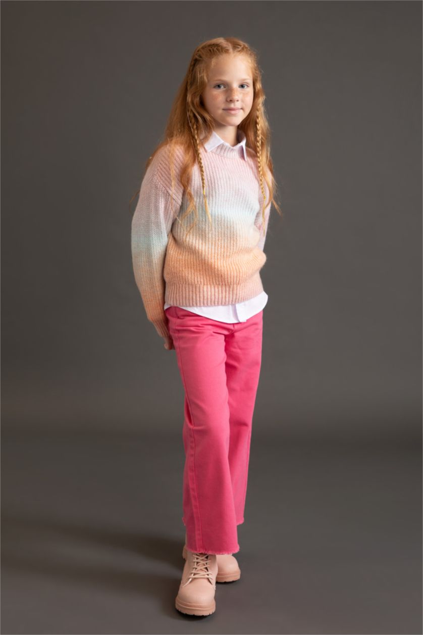 Девочки и подростки Светло-сиреневый Свитер с круглым вырезом для девочек