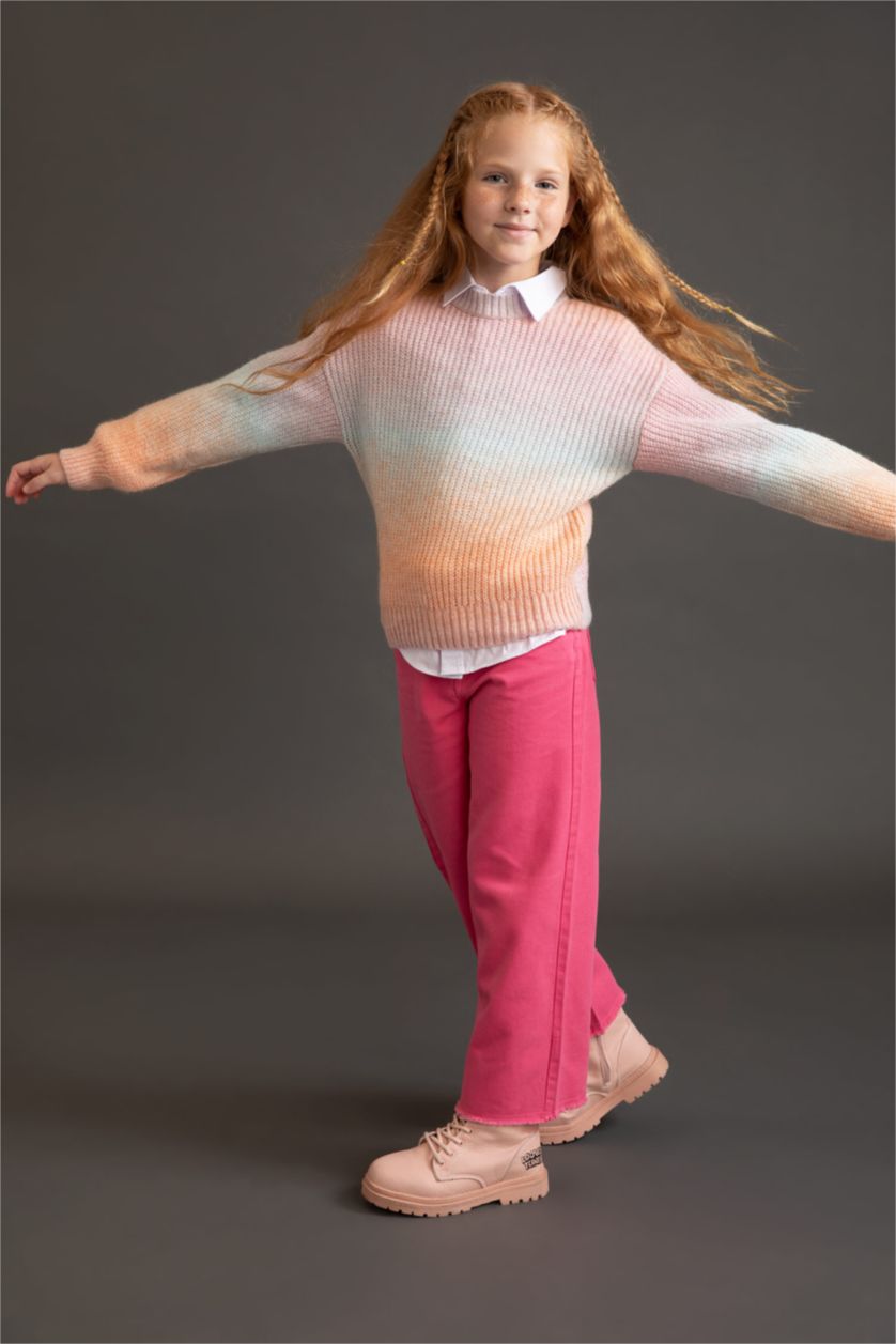 Девочки и подростки Светло-сиреневый Свитер с круглым вырезом для девочек