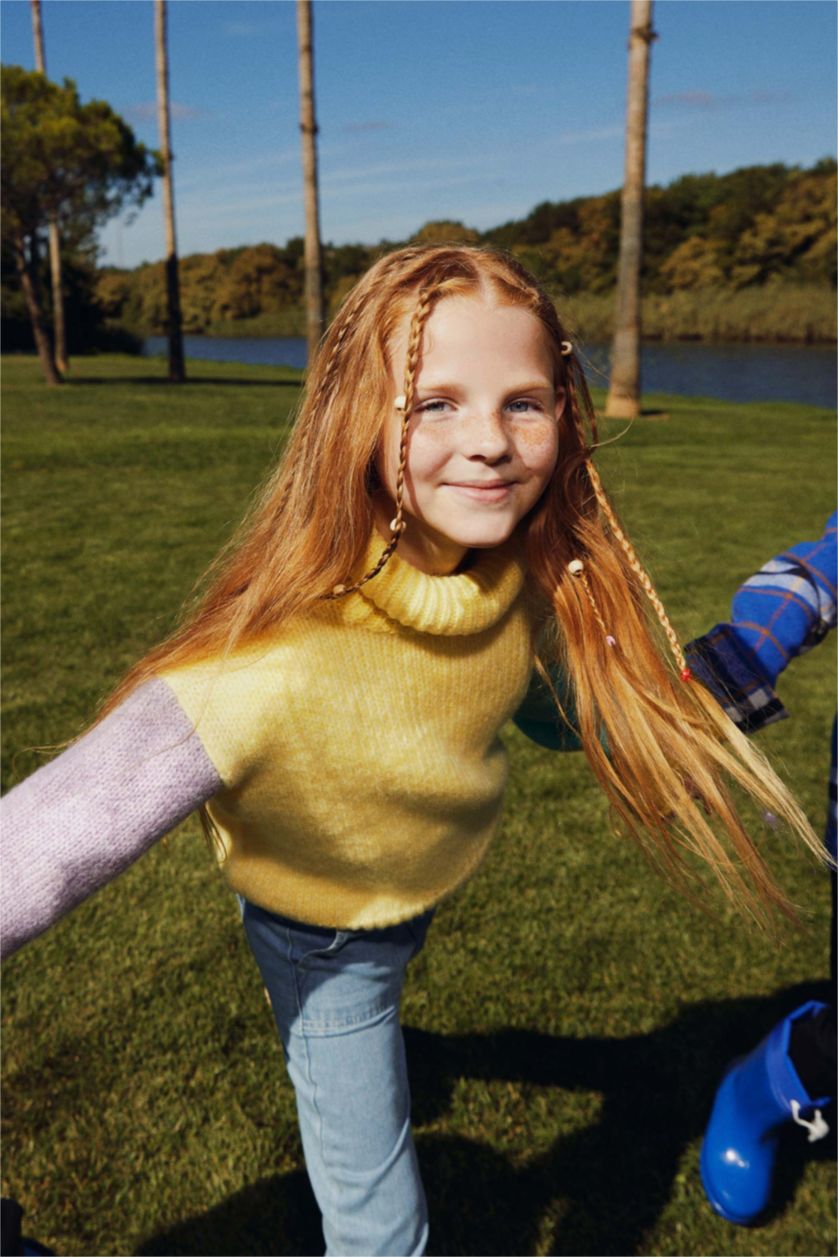 FILLES Jaune Pull Tricot Col roulé Fille