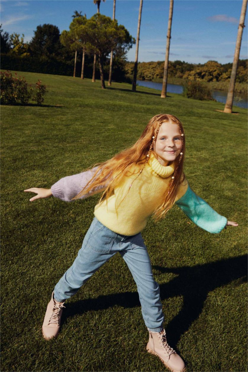 FILLES Jaune Pull Tricot Col roulé Fille