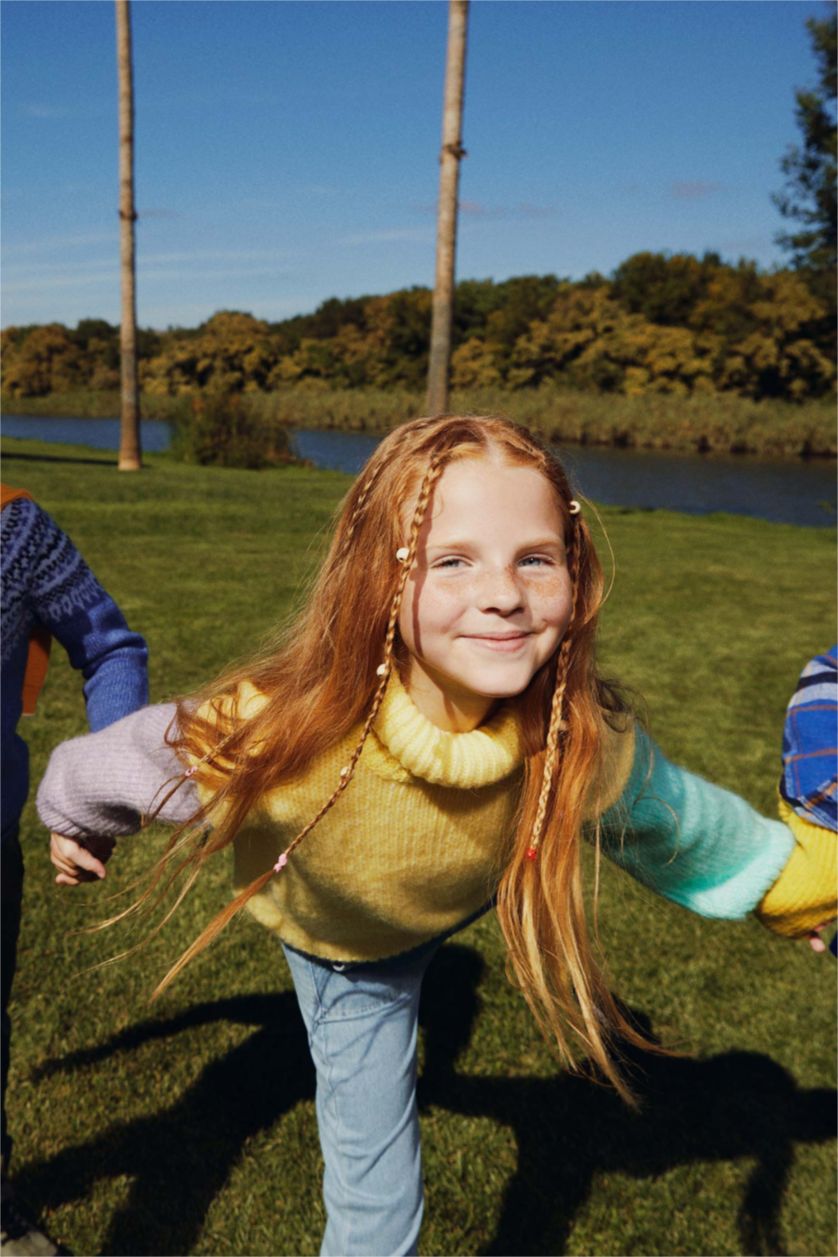 FILLES Jaune Pull Tricot Col roulé Fille