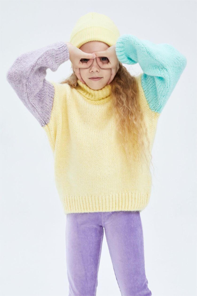 FILLES Jaune Pull Tricot Col roulé Fille