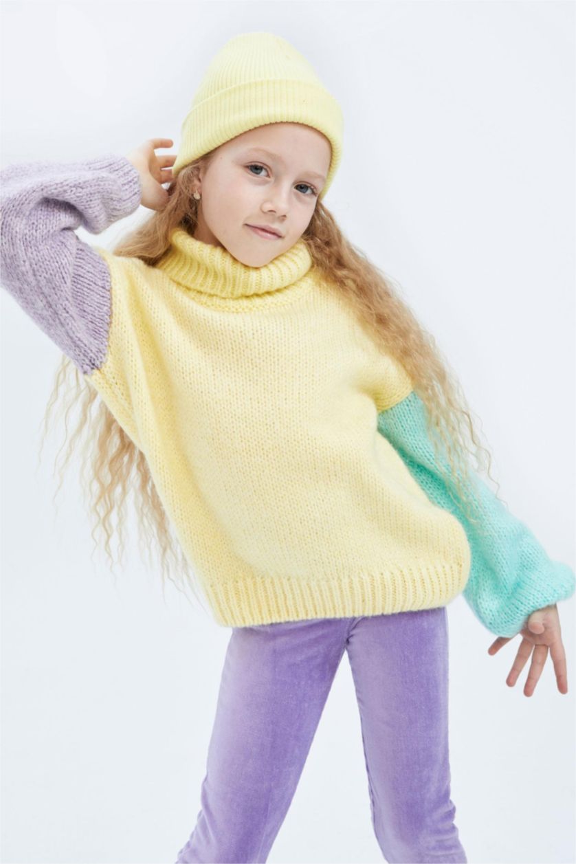 FILLES Jaune Pull Tricot Col roulé Fille