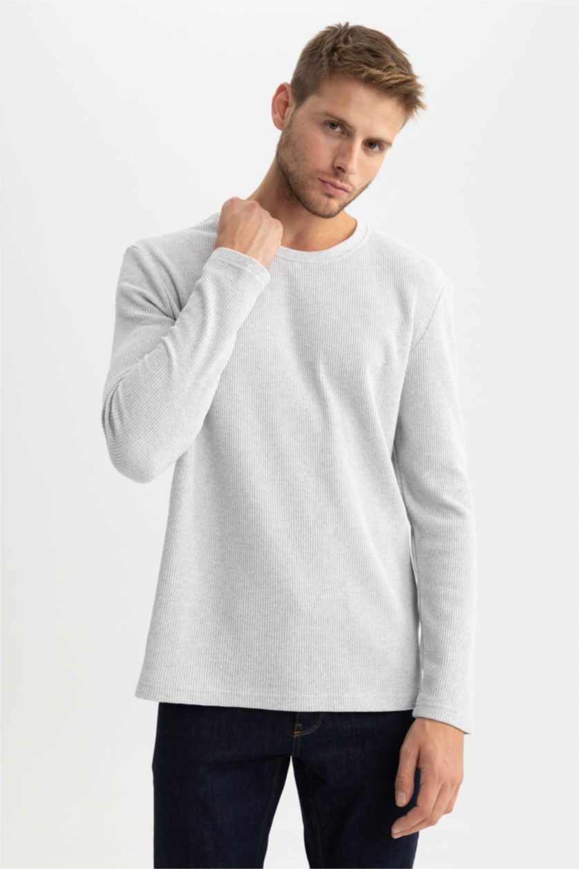 Erkek Açık Gri Melange Slım Fıt Uzun Kollu Body