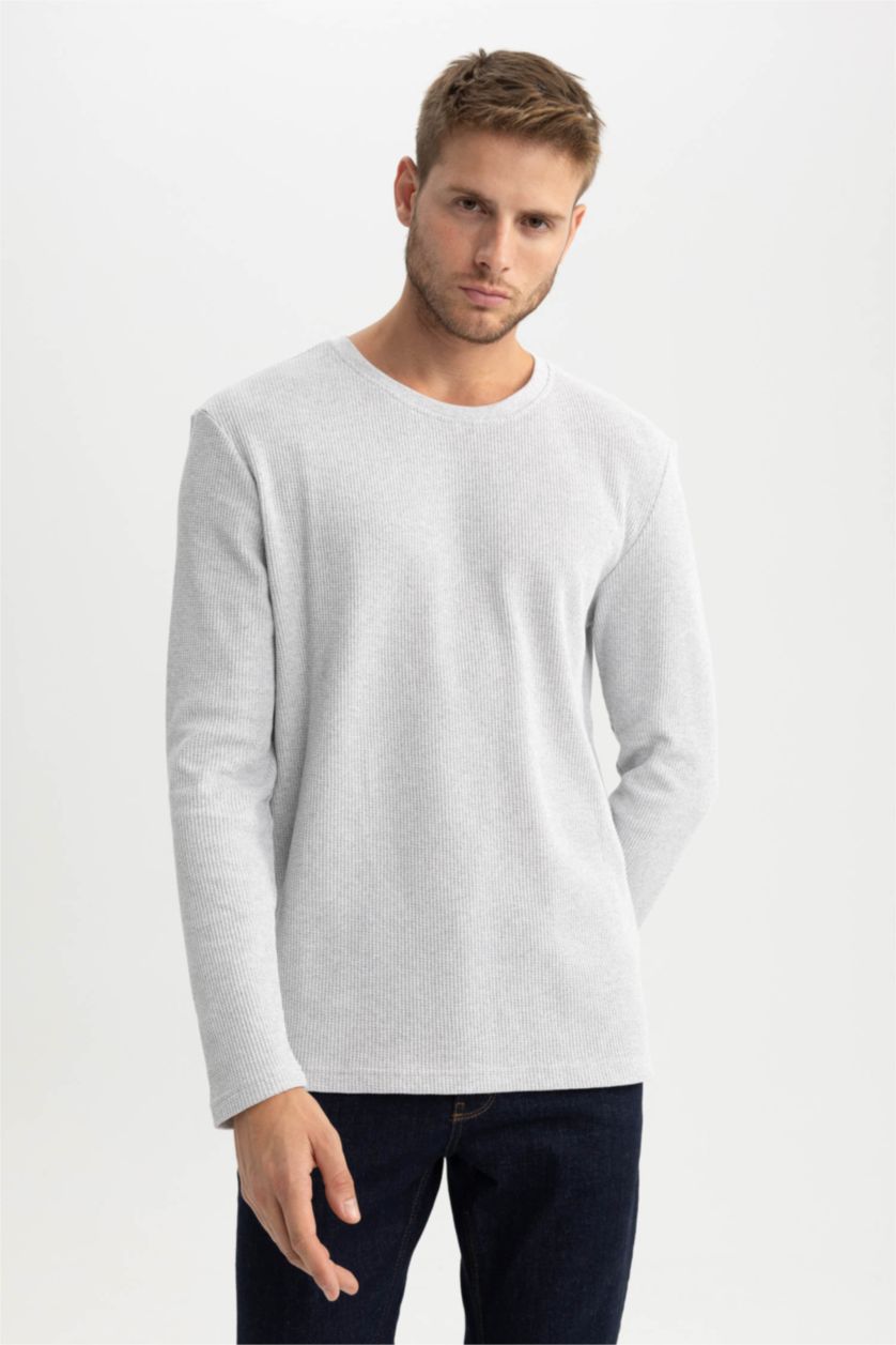 Erkek Açık Gri Melange Slım Fıt Uzun Kollu Body