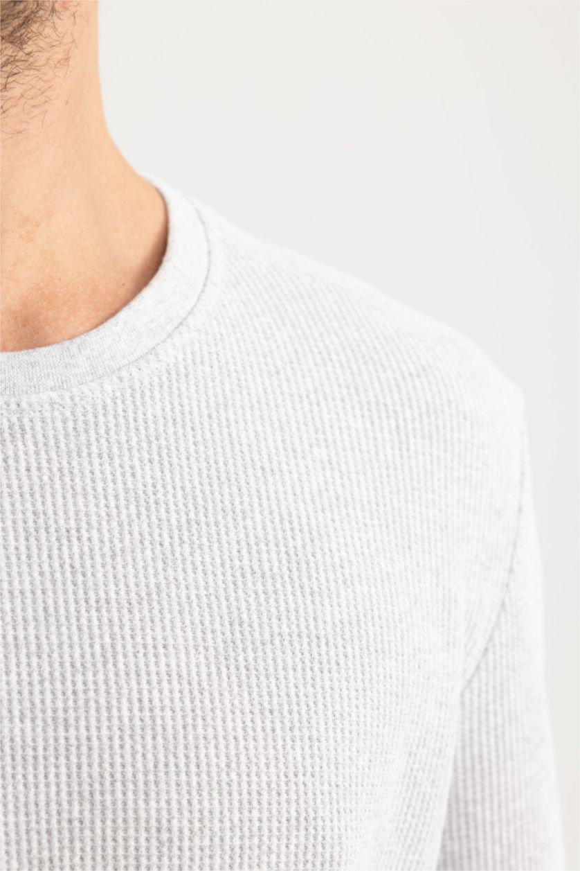 Erkek Açık Gri Melange Slım Fıt Uzun Kollu Body