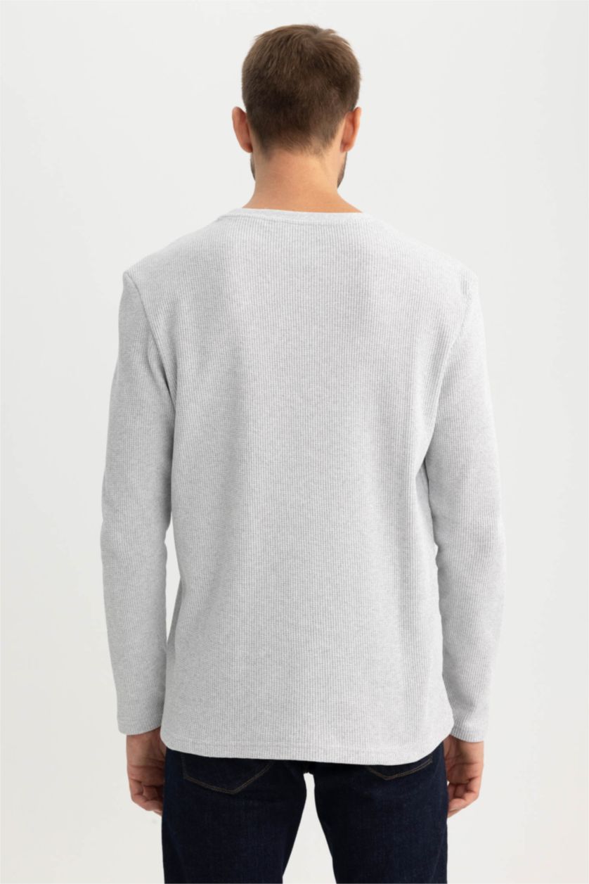 Erkek Açık Gri Melange Slım Fıt Uzun Kollu Body