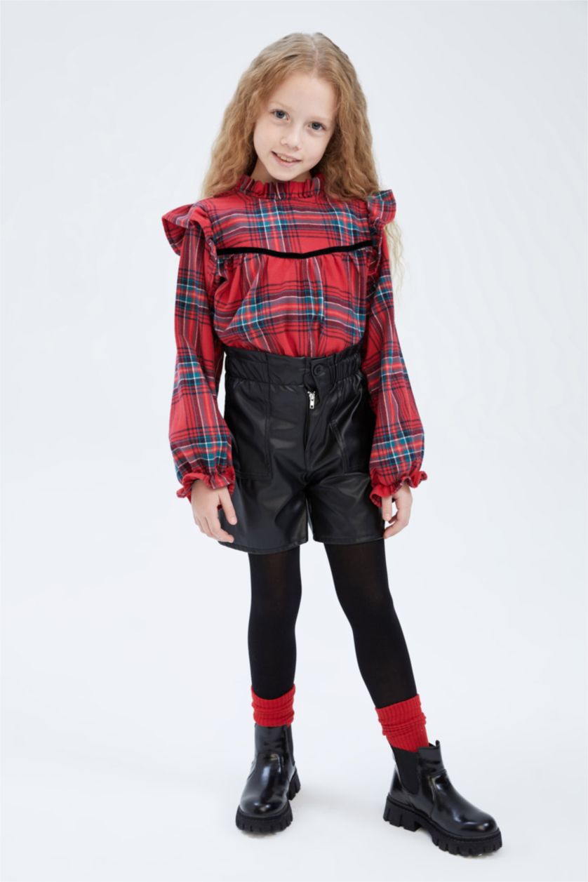 بناتي أسود شورت بناتي جلد صناعي