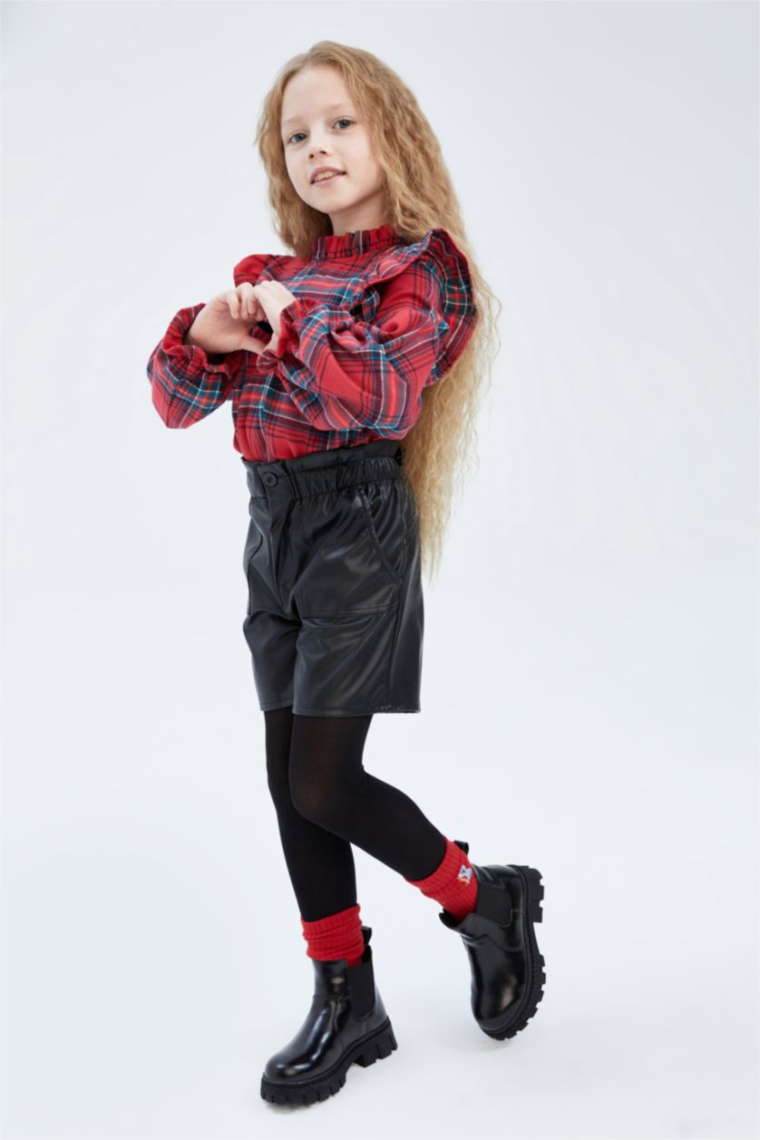 بناتي أسود شورت بناتي جلد صناعي